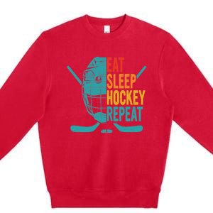 Eat Sleep Hockey Repeat Hockey Funny Ice Hockey Premium Crewneck Sweatshirt