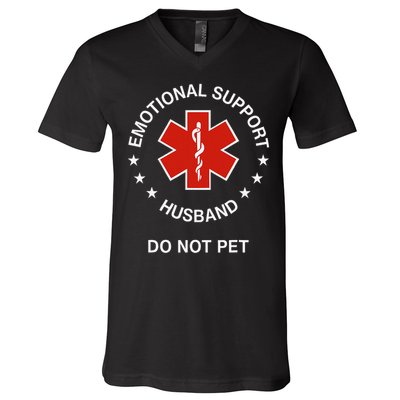 Emotional Support Husband Do Not Pet Funny Husband Dad Joke V-Neck T-Shirt