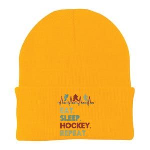 Eat Sleep Hockey Repeat Lifestyle Focus Gift Knit Cap Winter Beanie