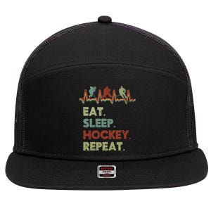 Eat Sleep Hockey Repeat Lifestyle Focus Gift 7 Panel Mesh Trucker Snapback Hat