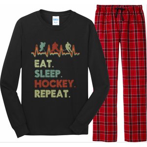 Eat Sleep Hockey Repeat Lifestyle Focus Gift Long Sleeve Pajama Set