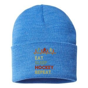 Eat Sleep Hockey Repeat Lifestyle Focus Gift Sustainable Knit Beanie