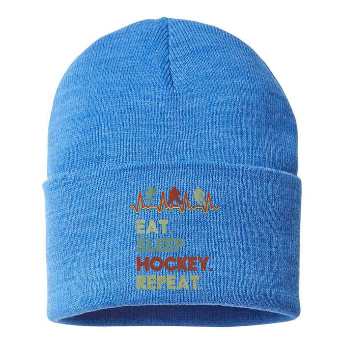 Eat Sleep Hockey Repeat Lifestyle Focus Gift Sustainable Knit Beanie