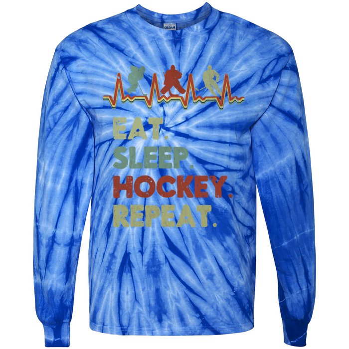 Eat Sleep Hockey Repeat Lifestyle Focus Gift Tie-Dye Long Sleeve Shirt