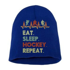 Eat Sleep Hockey Repeat Lifestyle Focus Gift Short Acrylic Beanie