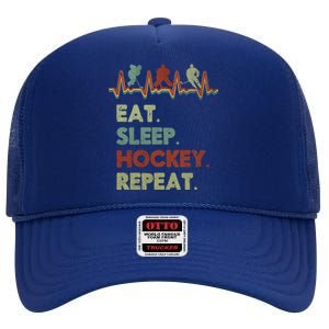 Eat Sleep Hockey Repeat Lifestyle Focus Gift High Crown Mesh Back Trucker Hat