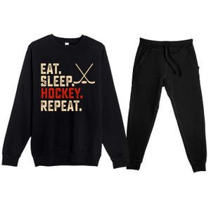 Eat Sleep Hockey Repeat Funny Hockey Player Coach Gift Premium Crewneck Sweatsuit Set