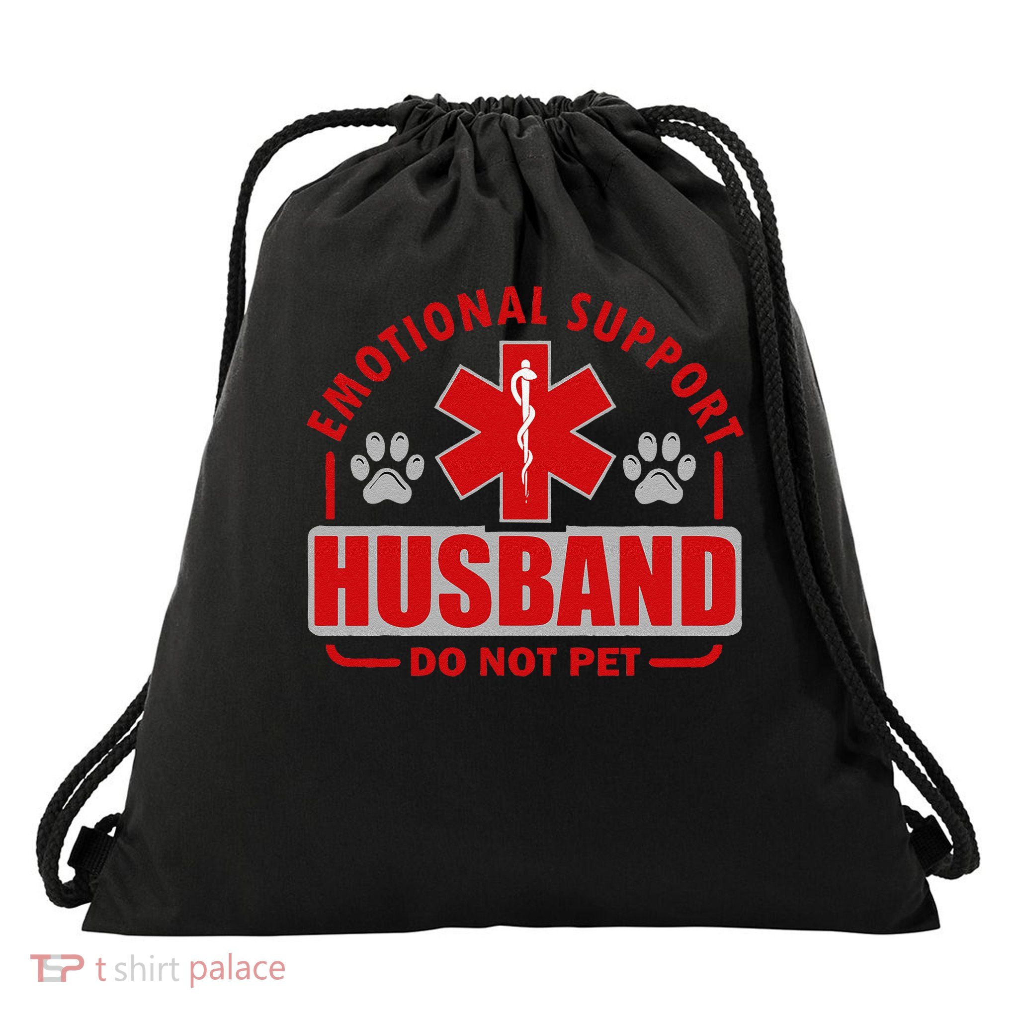 Emotional Support Husband Do Not Pet Drawstring Bag