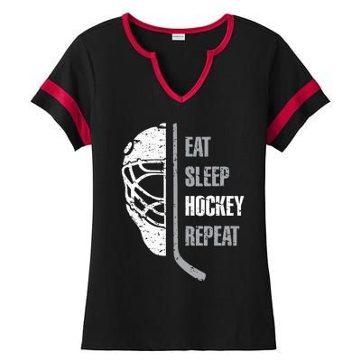 Eat Sleep Hockey Repeat Christmas For Teen Adult Hockey Ladies Halftime Notch Neck Tee