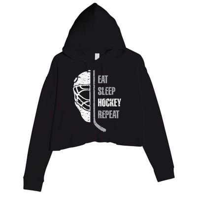 Eat Sleep Hockey Repeat Christmas For Teen Adult Hockey Crop Fleece Hoodie