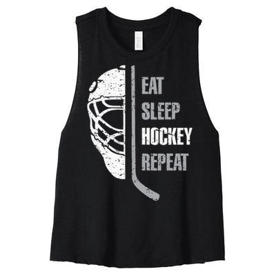 Eat Sleep Hockey Repeat Christmas For Teen Adult Hockey Women's Racerback Cropped Tank