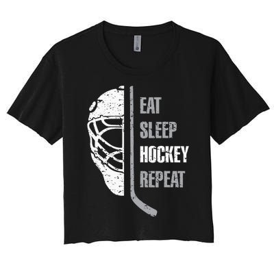 Eat Sleep Hockey Repeat Christmas For Teen Adult Hockey Women's Crop Top Tee