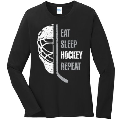 Eat Sleep Hockey Repeat Christmas For Teen Adult Hockey Ladies Long Sleeve Shirt