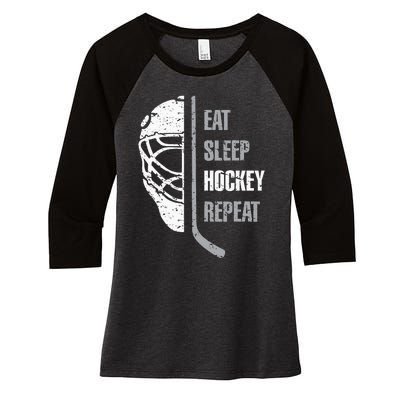 Eat Sleep Hockey Repeat Christmas For Teen Adult Hockey Women's Tri-Blend 3/4-Sleeve Raglan Shirt