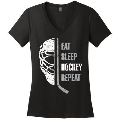 Eat Sleep Hockey Repeat Christmas For Teen Adult Hockey Women's V-Neck T-Shirt