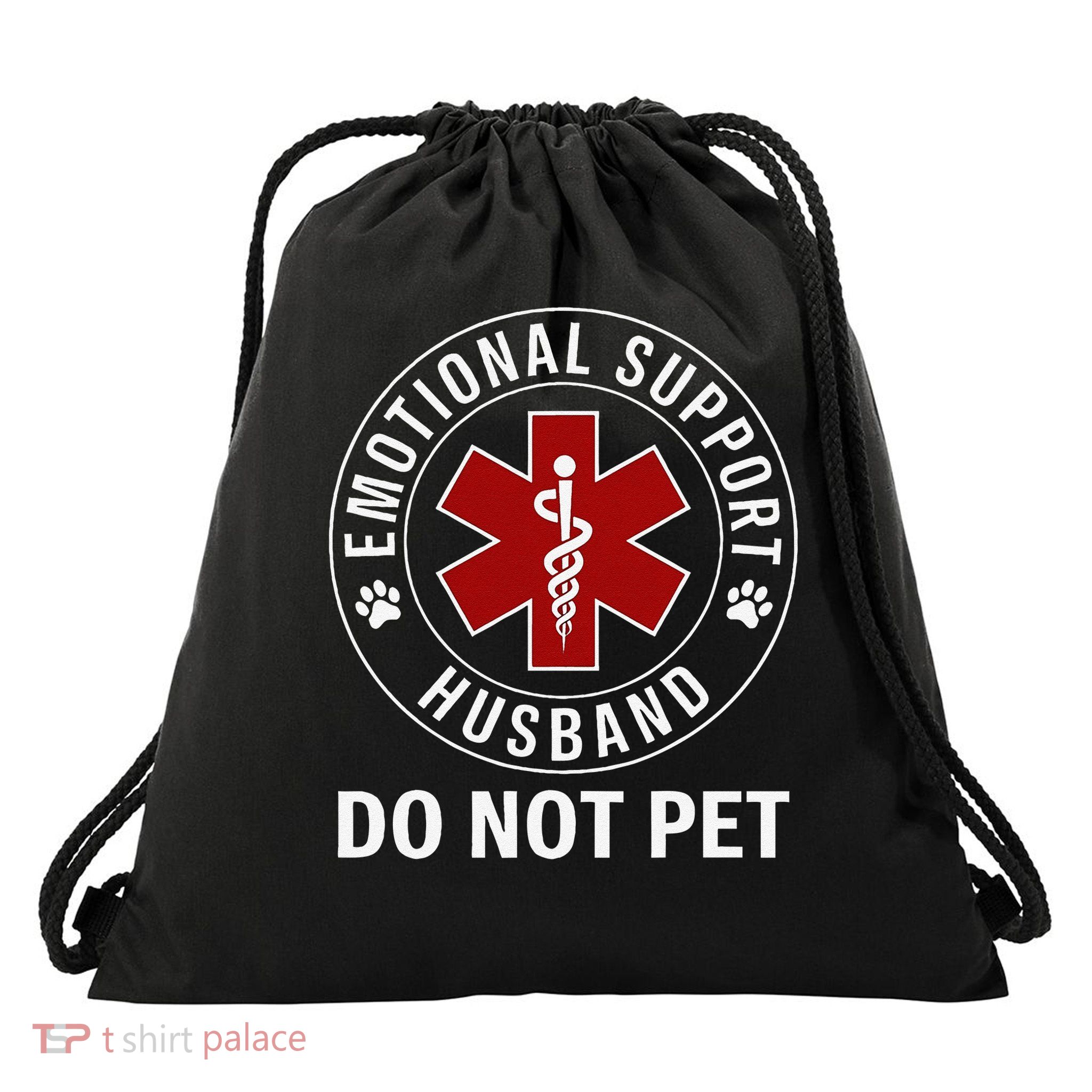 Emotional Support Husband Do Not Pet Drawstring Bag