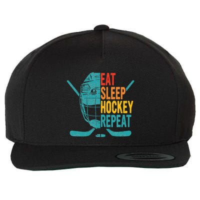 Eat Sleep Hockey Repeat Hockey Ice Hockey Wool Snapback Cap