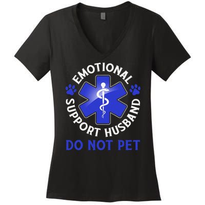 Emotional Support Husband Do Not Pet Marriage Humor Funny Women's V-Neck T-Shirt