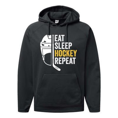 Eat Sleep Hockey Funny Ice Hockey Gift Performance Fleece Hoodie