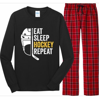 Eat Sleep Hockey Funny Ice Hockey Gift Long Sleeve Pajama Set