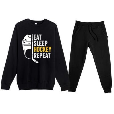 Eat Sleep Hockey Funny Ice Hockey Gift Premium Crewneck Sweatsuit Set