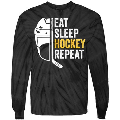 Eat Sleep Hockey Funny Ice Hockey Gift Tie-Dye Long Sleeve Shirt