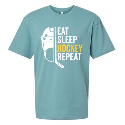 Eat Sleep Hockey Funny Ice Hockey Gift Sueded Cloud Jersey T-Shirt