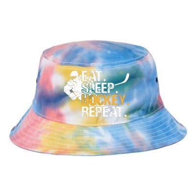 Eat Sleep Hockey Repeat Funny Tie Dye Newport Bucket Hat