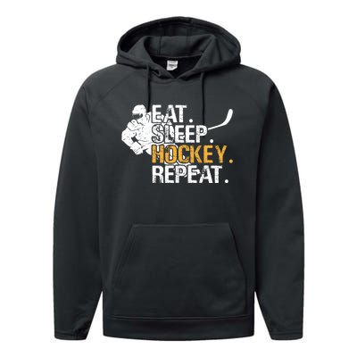 Eat Sleep Hockey Repeat Funny Performance Fleece Hoodie