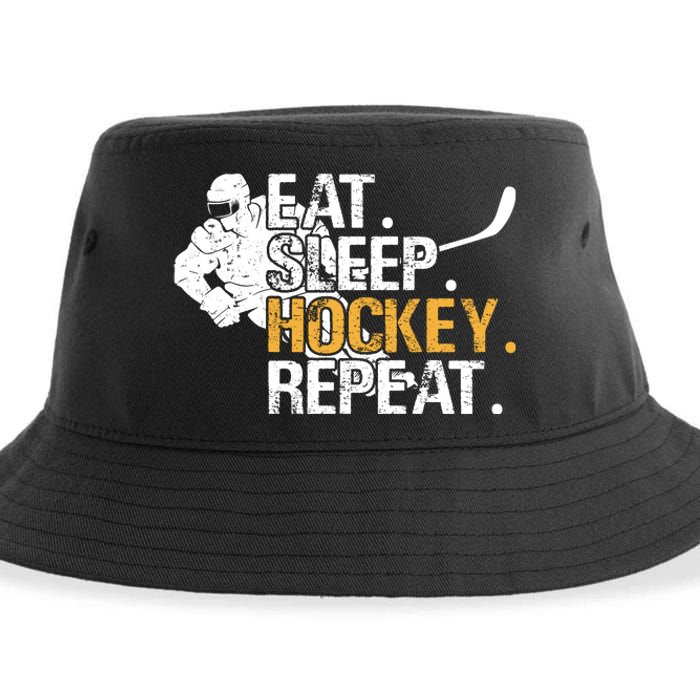 Eat Sleep Hockey Repeat Funny Sustainable Bucket Hat