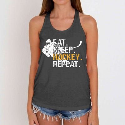 Eat Sleep Hockey Repeat Funny Women's Knotted Racerback Tank