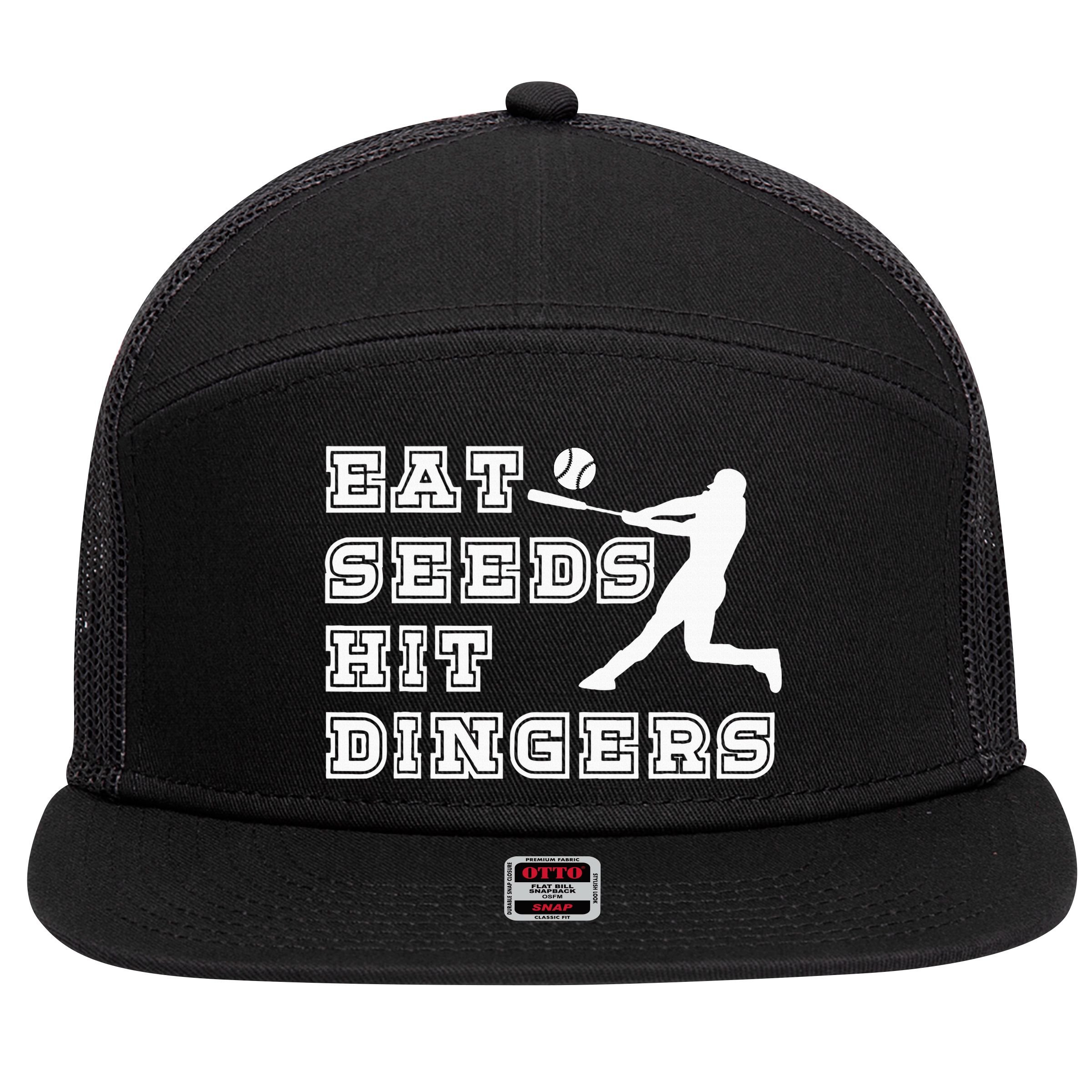 Eat Seeds Hit Dinger Baseball Lover 7 Panel Mesh Trucker Snapback Hat