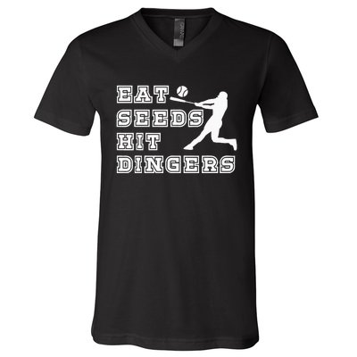 Eat Seeds Hit Dinger Baseball Lover V-Neck T-Shirt