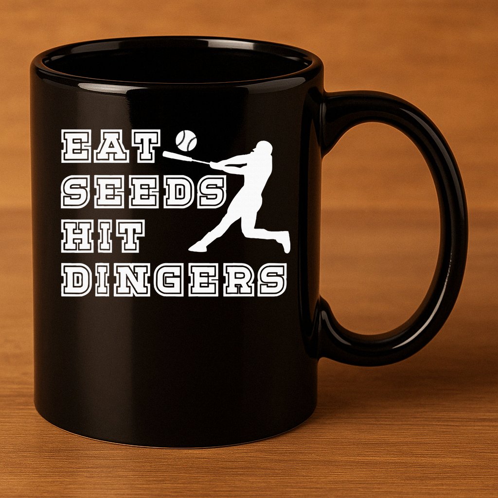 Eat Seeds Hit Dinger Baseball Lover 11oz C Handle Ceramic Mug