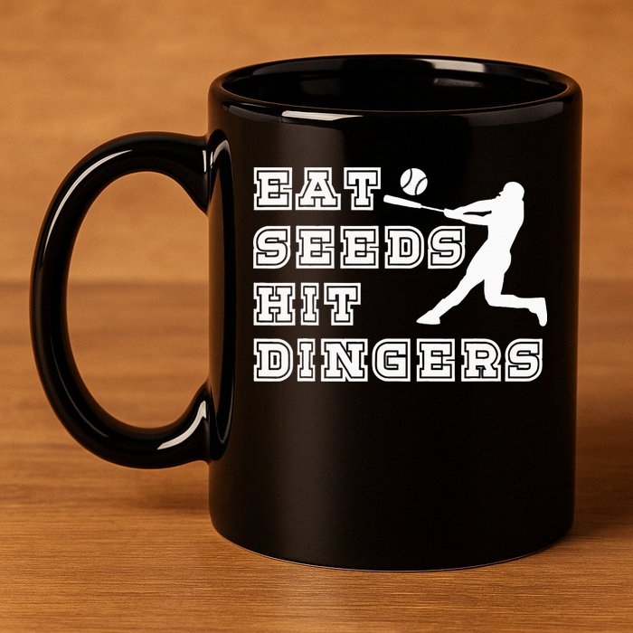 Eat Seeds Hit Dinger Baseball Lover 11oz C Handle Ceramic Mug