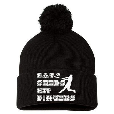 Eat Seeds Hit Dinger Baseball Lover Pom Pom 12in Knit Beanie