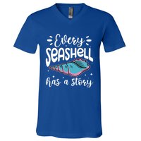 Every Seashell Has A Story Gift Funny Seashell Hunting Lover Gift V-Neck T-Shirt