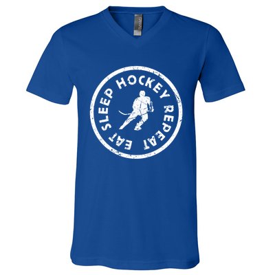 Eat Sleep Hockey Repeat Player Athlete Motivation Team Gift V-Neck T-Shirt