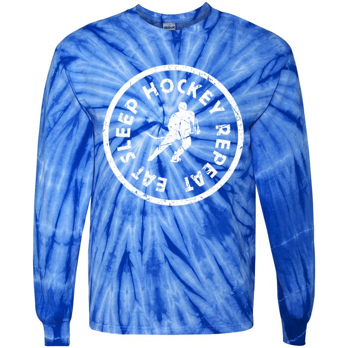 Eat Sleep Hockey Repeat Player Athlete Motivation Team Gift Tie-Dye Long Sleeve Shirt