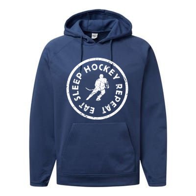 Eat Sleep Hockey Repeat Player Athlete Motivation Team Gift Performance Fleece Hoodie