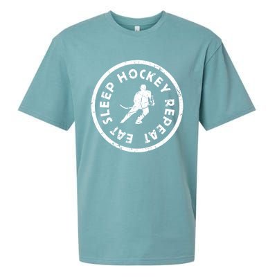 Eat Sleep Hockey Repeat Player Athlete Motivation Team Gift Sueded Cloud Jersey T-Shirt