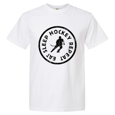 Eat Sleep Hockey Repeat Player Athlete Motivation Team Gift Garment-Dyed Heavyweight T-Shirt