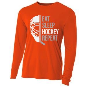 Eat Sleep Hockey Repeat Player Fan Graphic Cool Gift Cooling Performance Long Sleeve Crew