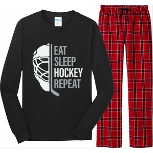 Eat Sleep Hockey Repeat Player Fan Graphic Cool Gift Long Sleeve Pajama Set