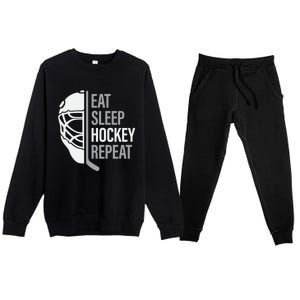 Eat Sleep Hockey Repeat Player Fan Graphic Cool Gift Premium Crewneck Sweatsuit Set