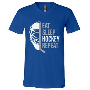 Eat Sleep Hockey Repeat Player Fan Graphic Cool Gift V-Neck T-Shirt