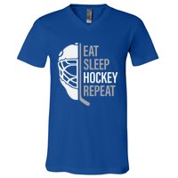 Eat Sleep Hockey Repeat Player Fan Graphic Cool Gift V-Neck T-Shirt