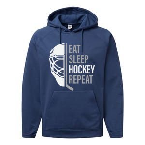 Eat Sleep Hockey Repeat Player Fan Graphic Cool Gift Performance Fleece Hoodie