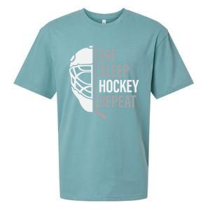 Eat Sleep Hockey Repeat Player Fan Graphic Cool Gift Sueded Cloud Jersey T-Shirt