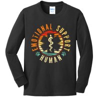 Emotional Support Human Retro Service Animal Dog Kids Long Sleeve Shirt